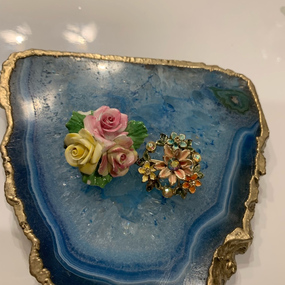Floral Brooch Set with Pink and Yellow Accents